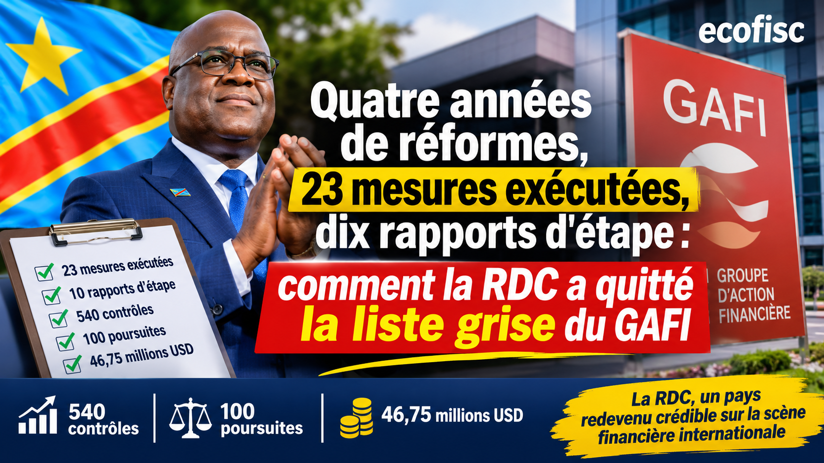 4 années de réformes, 23 mesures exécutées, 10 rapports d’étape : comment la RDC a quitté la liste grise du GAFI