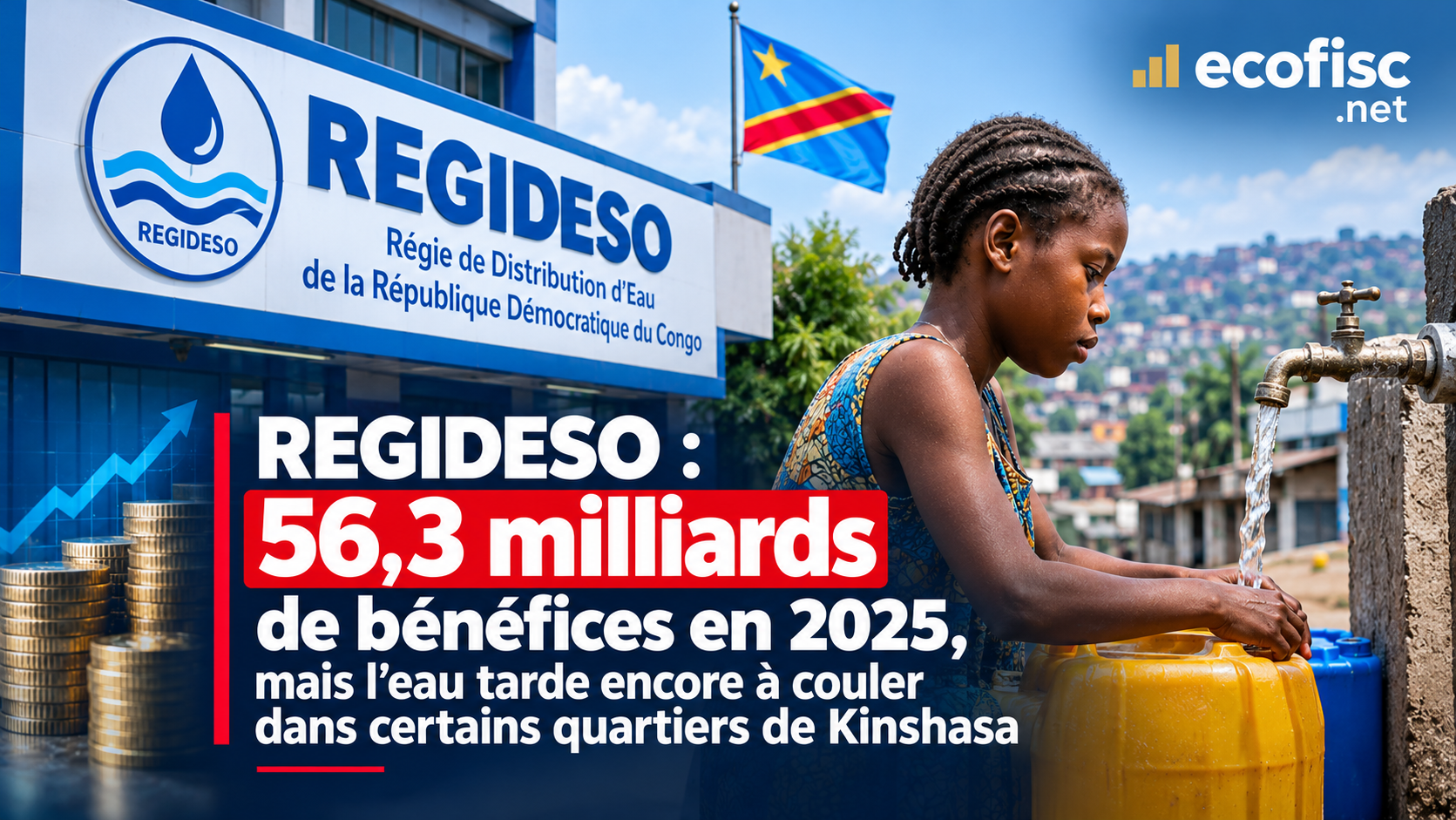 REGIDESO : 56,3 milliards de bénéfice en 2025, mais l’eau tarde encore à couler dans certains quartiers de Kinshasa